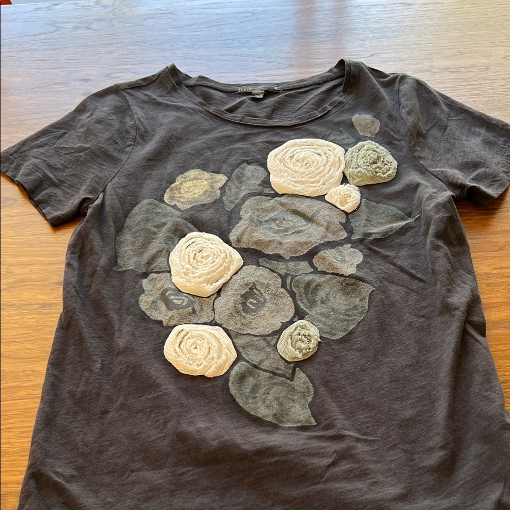 J. Crew Charcoal Gray Appliqué Cotton Tee